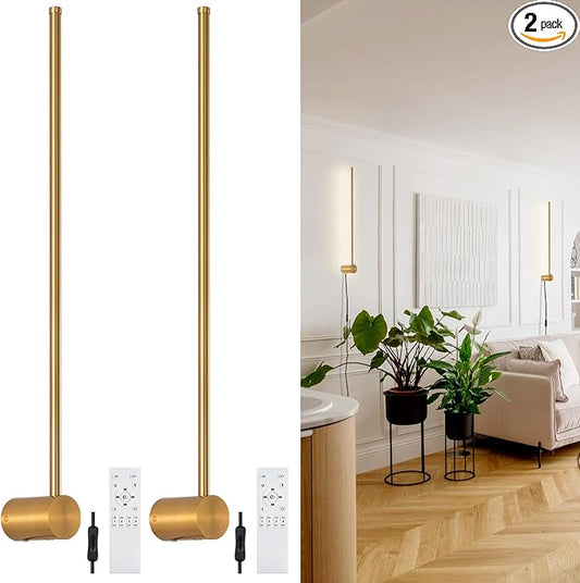 dimmable Modern Plug in Wall Sconce Set of 2, 23.6" Gold Brushed Wall Lights, Indoor Wall lamp Background Lighting with Memory Function, Applicable to Living Room and Bedroom 3000K 4000K 6000K - Bloomnest