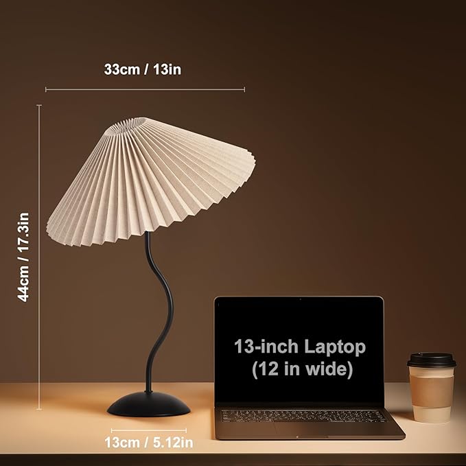 KUNJOULAM Small Pleated Table Lamp, Bedside Nightstand Lamp with Beige Lampshade Black Base, Morden Mini Lamp for Bedroom Home Office Decor, E12 Bulb Included - Bloomnest