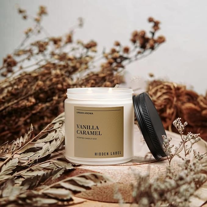 Hidden Label Vanilla Caramel Fall Candles, 12oz 2 Wick Non Toxic Candles for Home Scented, Natural Soy Wax Clean Burning Aromatherapy Candle, 70H Long Lasting for Gifts Stress Relief & Relaxation - Bloomnest