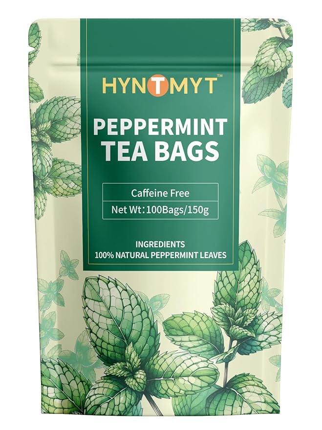 HYNTMYT Peppermint Tea Bags, Natural Peppermint Leaves, Crisp Mint Flavor, Caffeine Free, 100 Count - Bloomnest