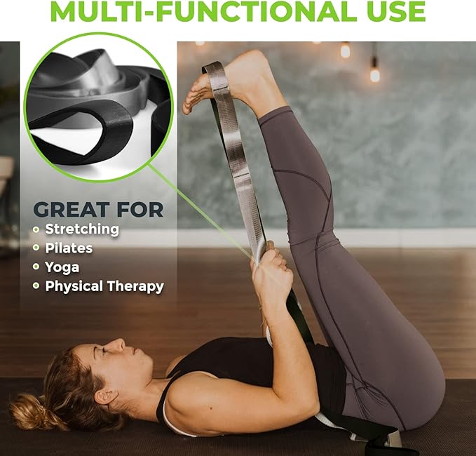Gradient Fitness Stretching Strap for Physical Therapy, 12 Multi-Loop Stretch Strap 1.5" W x 8' L, Neoprene Handles, Physical Therapy Equipment, Yoga Straps for Stretching, Leg Stretcher. - Bloomnest