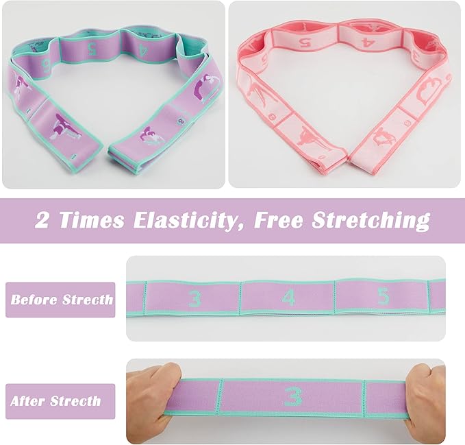2 PCS Stretch Strap for Kids Dance Elastic Band for Children Gymnastics Stretching Strap Kids Stretching Bands Multi-Loop Adjustable Exercise Bands Stretching Resistance Ballet Bands -8 Loops - Bloomnest
