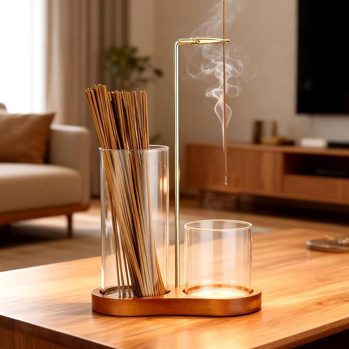 3 in 1 Incense Holder with Enlarged Ash Catcher for Sticks & Cones, Mess-Free Incense Burner with Brush, Ideal for Meditation, Yoga, Spa, Home Decor & Gift