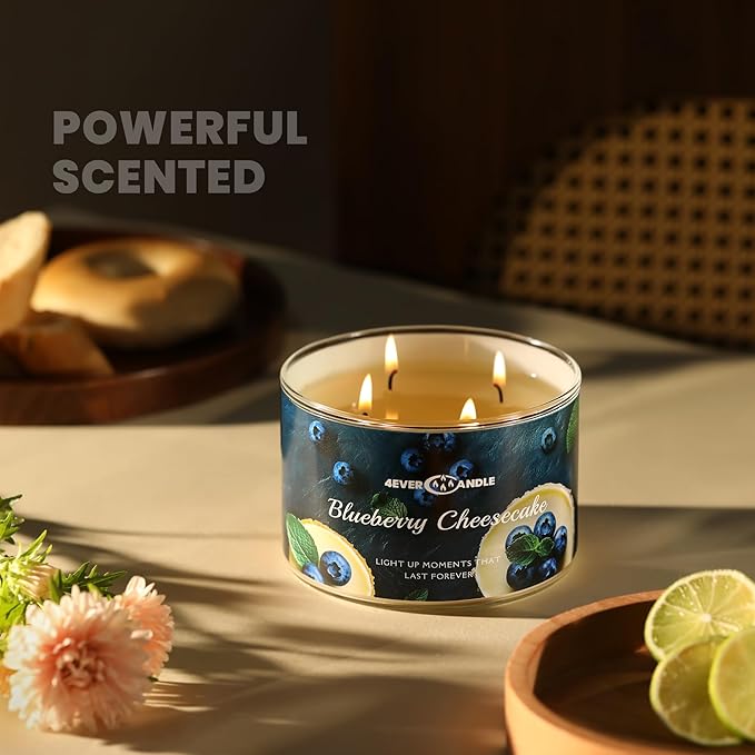 Soy Wax Blend Candle for Home, 4-Wick Candles in Blueberry Cheesecake Scented, Aromatherapy Candles Gift for Parties, Relaxing, Over 50 Hours of Burn Time, 18oz - Bloomnest