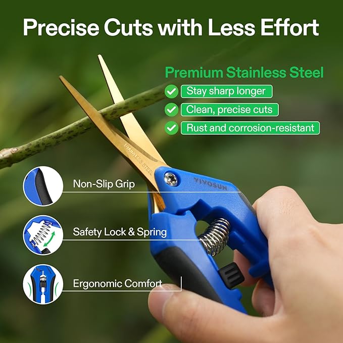 VIVOSUN 3-Pack 6.5 Inch Gardening Scissors Hand Pruner Pruning Shear with Titanium Coated Curved Precision Blades - Bloomnest