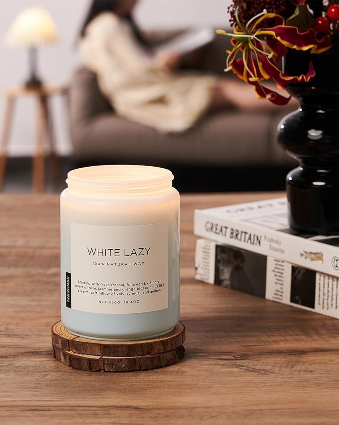 M&SENSE Spring Scented Candle, Jasmine Clean Cotton Soy Wax Large 19.4oz 110 Hour Long Lasting Burning Non Toxic Organic Natural 2 Wick Relaxing Jar Candle for Women - Bloomnest