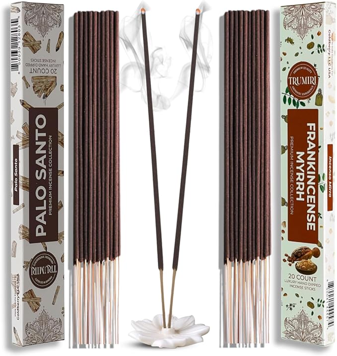 Trumiri Incense Sticks - Combo Pack of 40 Insence-Sticks - 20 Palo Santo + 20 Frankincense Myrrh - Insenses - Insents - Incents - Inscense - Incence - Incienso - All Natural Incense Sticks TRUMIRI