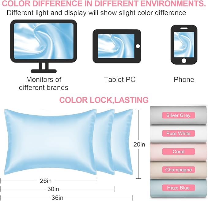 Mulberry Silk Pillow Cases 2 Pack Standard Size 20x26 Inches with Hidden Zipper, Ultra Smooth and Soft Breathable Cooling Silk Satin Pillowcase Set of 2, Better for Hair and Skin, Gifts for Women Men - Bloomnest