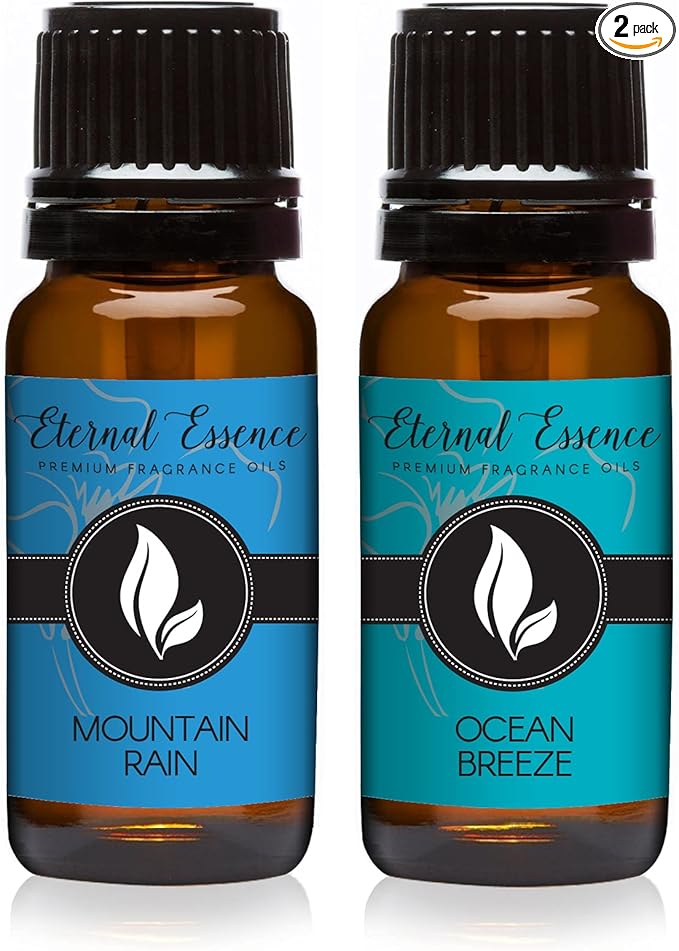 Eternal Essence Oils 2 Pack 10ml Premium Fragrance Oil - Mountain Rain & Ocean Breeze - for Candle, Soap Making, Aromatherapy, Diffusers, Home Care, & Humidifiers EternalEssenceOils
