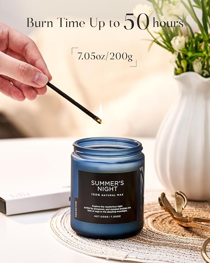 M&SENSE Summer's Night Scented Candle, All Natural Soy Wax Clean Non Toxic Manly Candle for Home, 7.05oz Up to 50 Hours Burn Time in Glass Jar for Bedroom - Bloomnest
