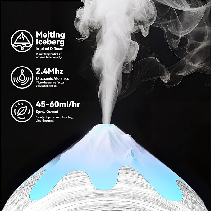 500ML Essential Oil Diffuser, Large Aromatherapy Diffuser with Remote Control, Air Diffusers for Home Office Room, Fragrance Humidifier with 7 Color LED & 2 Mist Mode, Glacier White - Bloomnest