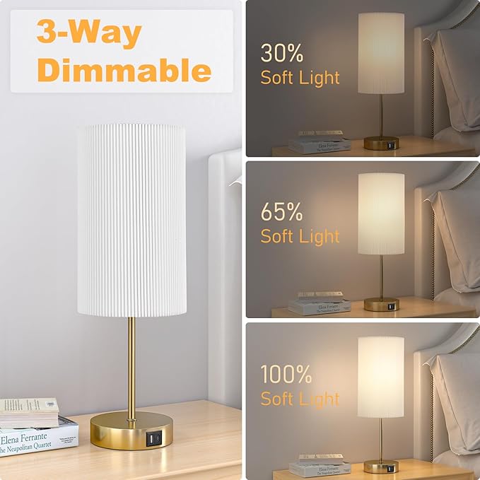 AKASUKI 18Inch Table Lamp with Dual Charging Station, 3 Way Dimmable Touch Lamp for Bedroom, Living Room, Office(LED - Bloomnest