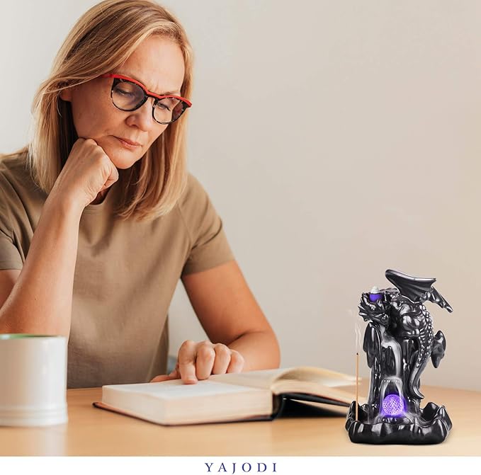 Dragon Backflow Incense Holder Waterfall Incense Burner, Smoke Incense Holder,with 70 Backflow Incense Cones+50 Incense Stick,1 Mat,1 Tweezers Ornament Home Decor（Black Brown） - Bloomnest