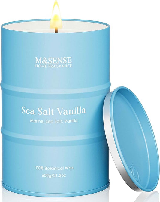 M&SENSE Sea Salt Vanilla Scented Candles Large Beach Candle, Natural Soy Summer Candles 21.2oz 120 Hour Slow Burning,Aromatherapy Candle for Stress Relief Meditation Relaxing - Bloomnest