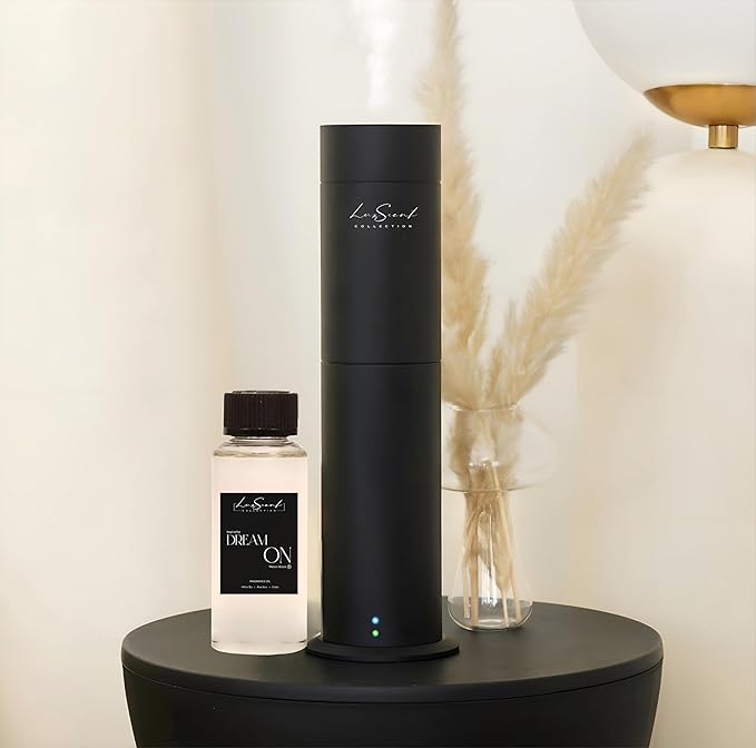 Aroma Scent Diffuser Starter Kit for Up to 1000SQ. FT. Coverage - 120ML Waterless Essential Oil Scent Included - Luxury Aroma Diffuser Ideal for Home, Office & Hotel (Black, Dream On) - Bloomnest