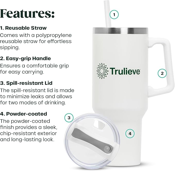 40oz Insulated Tumbler with Handle and Straw – Stainless Steel Travel Coffee Mug, Double-Wall Vacuum Cup for Hot & Cold Drinks, Spill-Resistant Lid, Large Capacity for Work, Gym & Commute - Bloomnest