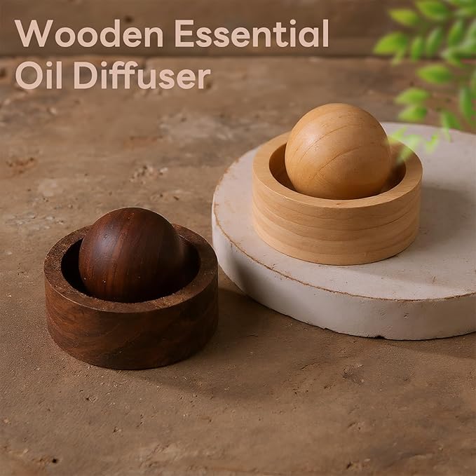 Wooden Essential Oil Diffuser - Round Ball Aromatherapy Diffuser, Walnut and Beech, for Office, Car, Yoga Hall (Walnut) - Bloomnest