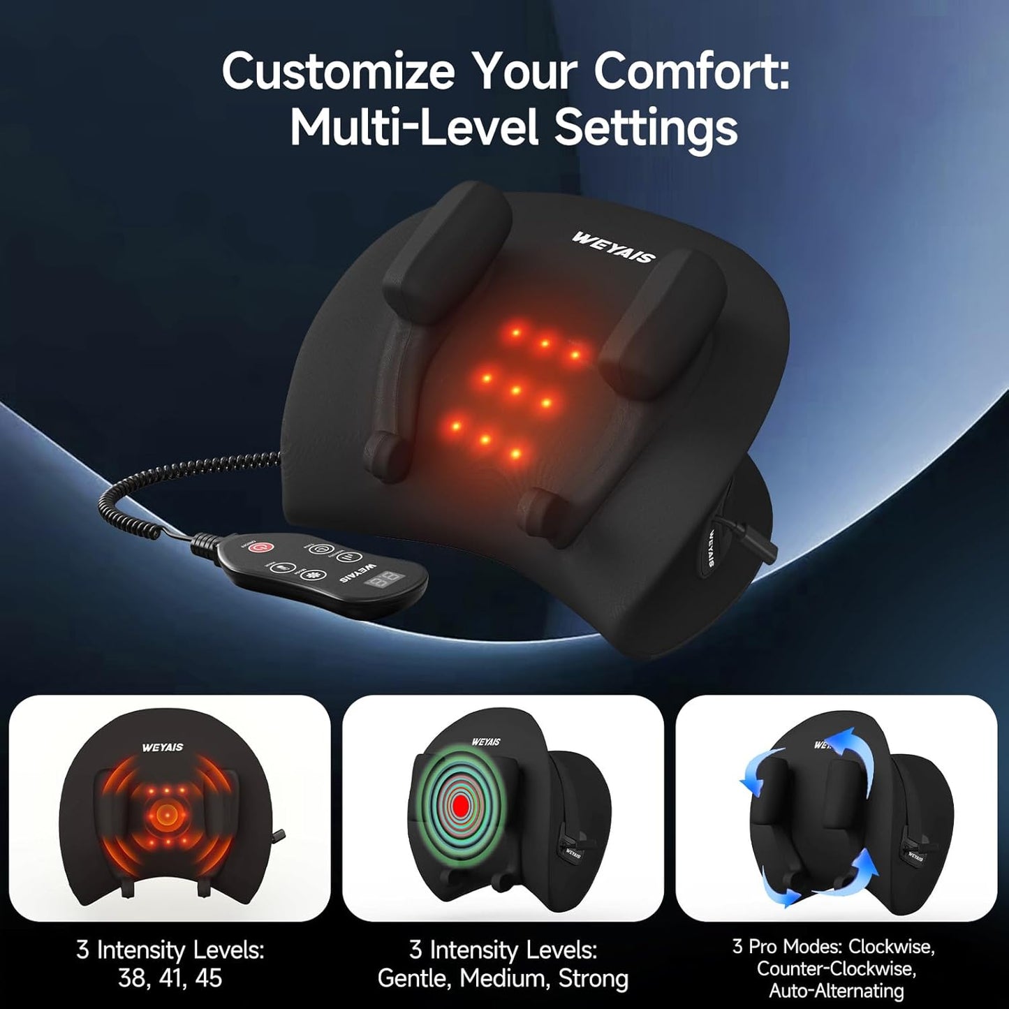 Neck Massager Pillow, Neck and Shoulder Relaxer with Heat, 3 Modes and Strengths, Neck Massager for Pain Relief Deep Tissue, Remote Control, Black