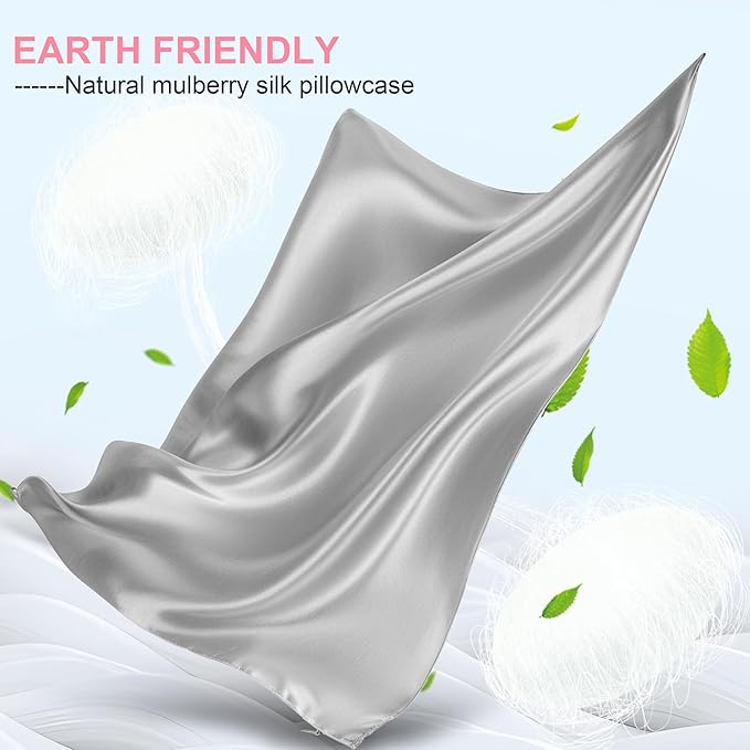 Mulberry Silk Pillow Cases Queen Size with Hidden Zipper, Ultra Smooth and Soft Breathable Cooling Silk Satin Pillowcase for Hair and Skin, Gifts for Women Men (Light Grey, 20x30 Inches, 1 Pack) - Bloomnest