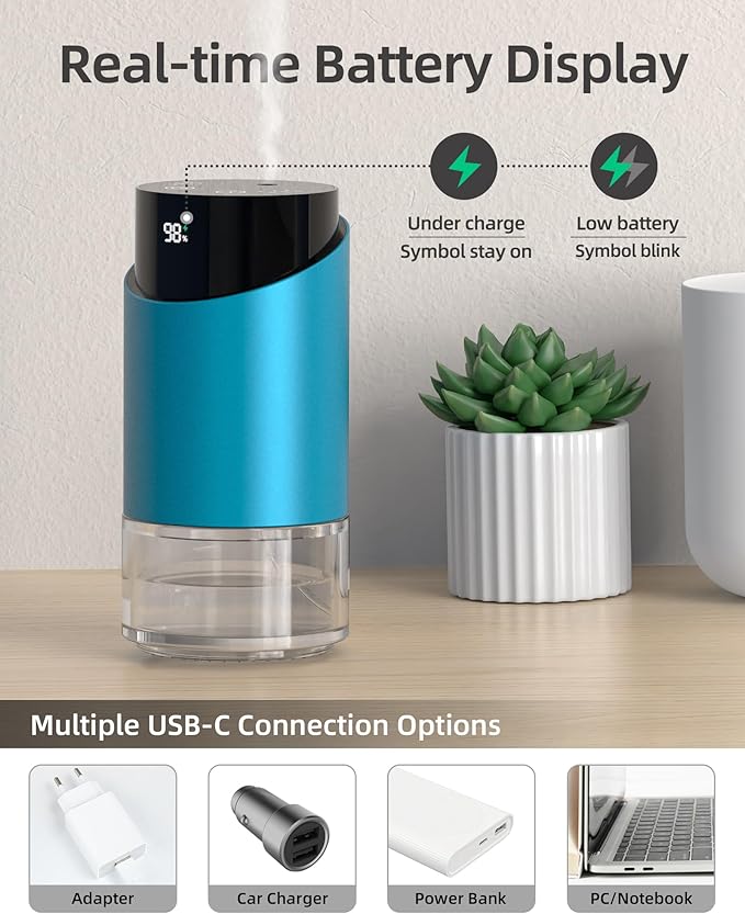 Waterless Essential Oil Diffuser Aromatherapy Scent Diffusers for Home Large Room, Bedroom, Car, Office, Battery Operated Mini Portable Air Freshener, 3 Countdown Timers & 3 Mist Levels - Bloomnest