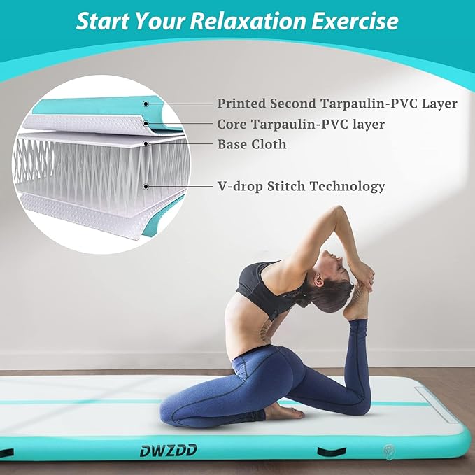 Dwzdd Gymnastics Air Mat 10ft/13ft/16ft/20ft Tumbling Mat Inflatable Gymnastics Tumble Track for Home/Gym/Training/Cheerleading/Water with Electric Pump