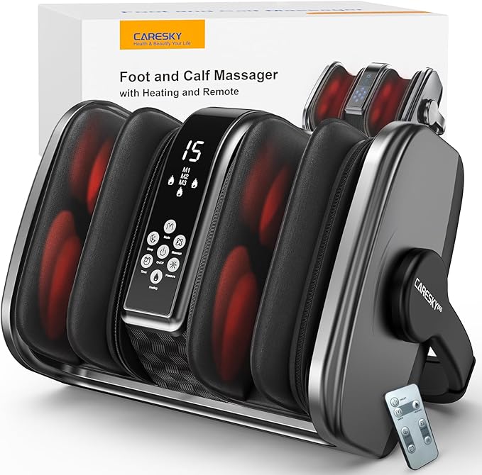CARESKY® Foot Massager with Heat, Shiatsu Foot Massager for Plantar Fasciitis, Neuropathy Pain Relief, Deep Tissue Foot and Calf Massager, Boosts Circulation