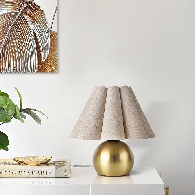 Gold Small Bedside Table Lamp for Bedroom, Brass Gold Bedroom Lamps for Nightstand, Cute Mini Table Lamps for Small Spaces with Scalloped Shade for Kitchen Counter, Bookshelf, Living Room, Kids Dorm - Bloomnest