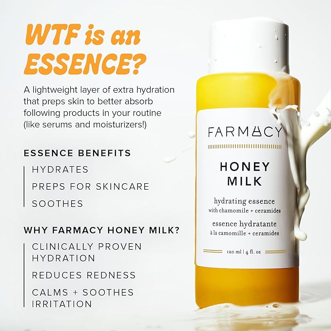 Farmacy Hydrating Essence - Hydrating Honey Milk Toner + Facial Essence to Soothe, Moisturize and Strengthen Skin Barrier - Preps Complexion for Skincare Products or Makeup Application (10ml) - Bloomnest