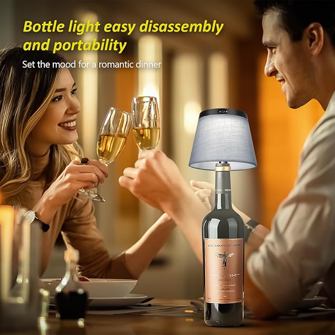 2025 New Bottle Lamp - LED Bottle Lights for Liquor & Wine Bottles, Cordless Lampshade, Whiskey Bottle Top Light, Bottle Stopper Night Light Kit, Rechargeable 3-Tone Touch-Dimmable - Bloomnest