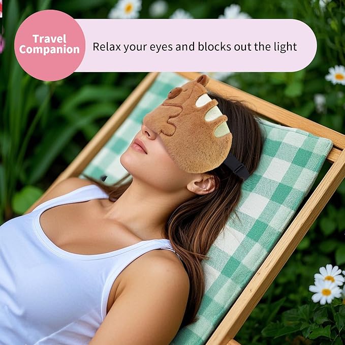 Cute Sleep Masks Cartoon Eye Mask Plush Sleeping Mask Kawaii Travel Blindfold - Funny Novelty Eye Shade for Kids, Girls & Adults, Brown Baguette - Bloomnest
