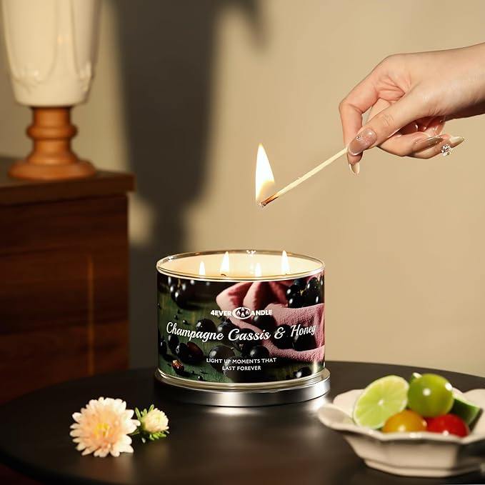 Over 50 Hours Jar Candle - 4-Wick Long-Lasting Scented Candles, 18oz Natural Soy Wax Candle for Home, Candle Gifts for Women & Men, Champagne Cassis & Honey - Bloomnest