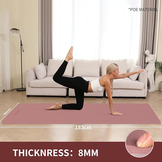 Extra Wide & Thick 8mm Yoga Mat, 72"x31.5" Large Non Slip Exercise Mat, Premium POE Material for Superior Cushioning & Stability, with Strap for Home Gym, Pilates