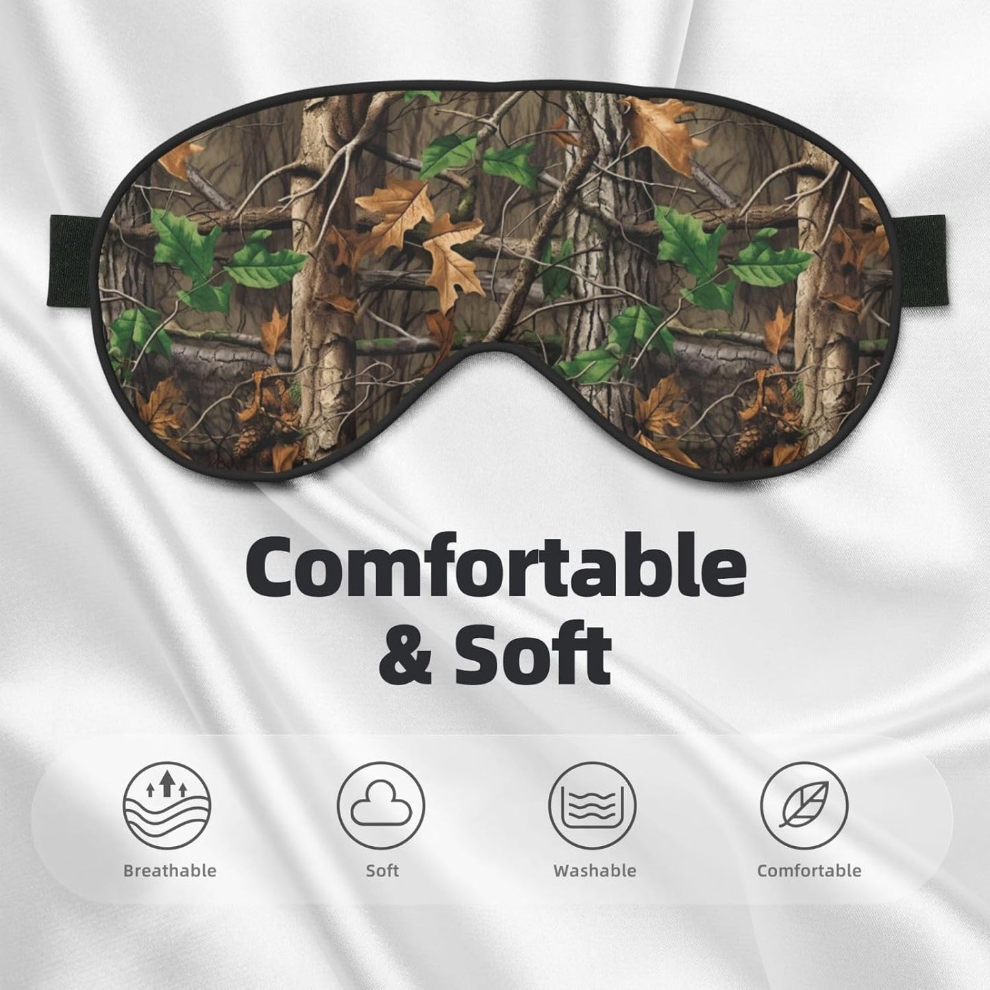Sleep Eye Mask Camouflage Camo Branches Leaves Sleep Mask for Women Men Comfortable Eye Mask with Adjustable Strap Soft Eye Cover Blindfold for Travel Yoga Nap Shift Work