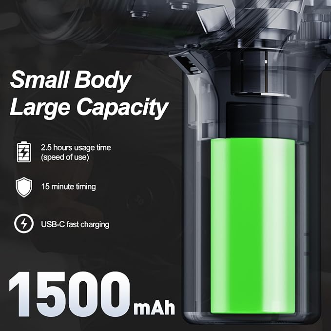 Deep Tissue Massage Gun Portable, Mini Electric Muscle Massager, Suitable for Relieving Back, Neck and Body Pain, with 4 Heads and 6 Speeds, Black - Bloomnest