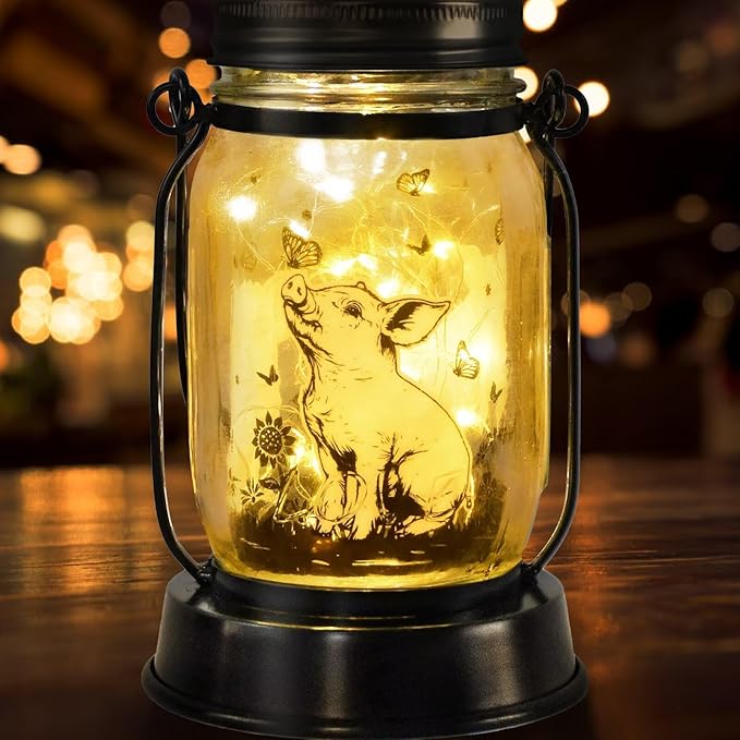 Pig Gifts for Women/Men/Kids Pig Lovers Animal Solar Lantern, Piglet Animal Christmas Gifts, Solar Garden Decoration, Night Light Room Decor Farm Piglet Present Yard, Patio,Backyard,Porch, Torches - Bloomnest