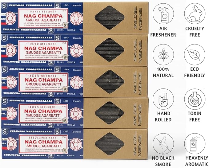 Satya Smudge Incense Stick – Hand-Rolled Indian Masala Incense for Meditation, Yoga & Spiritual Cleansing Pack of 6 (Nag Champa) SoulSticks