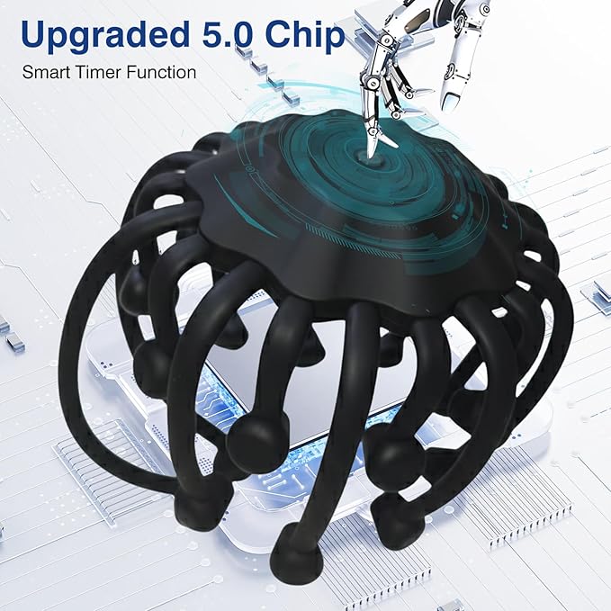 Head Massager Scalp Electric with Bluetooth Function, 360° Electric Head Massager Rechargeable 4 Modes, Electric Octopus Scalp Massager Portable, Long Battery Life, Scalp Stress Relax Massage Tool OrijioUS