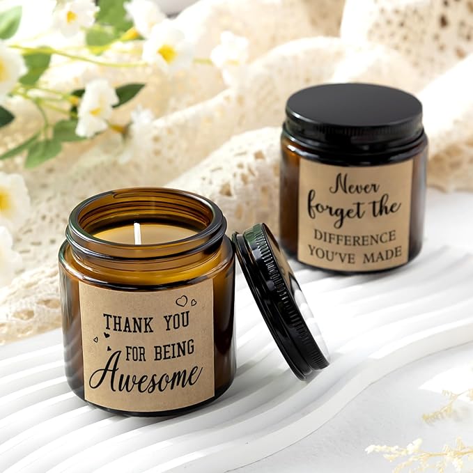 MTLEE 20 Pcs Thank You Gifts Candles 3.5 oz Employee Appreciation Inspirational Scented Soy Wax Candle Thank You Gift Christmas Gifts for Coworker Women Volunteer Teacher(Appreciation,Brown) - Bloomnest