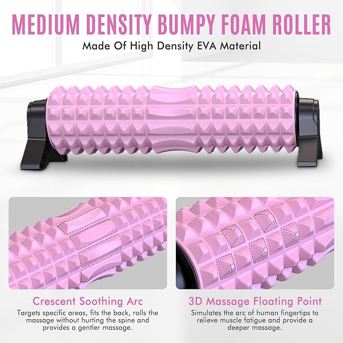 Trigger Point Foam Roller with Stand, 21 Inch Medium Density Foam Roller Long Back Roller Exercise Foam Roller for Physical Therapy, Muscles Deep Tissue, Pilates, Back Pain and Muscle Recovery (Pink)