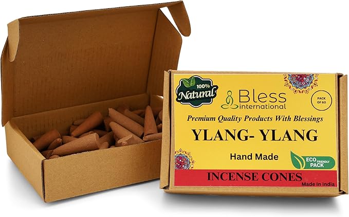 Bless International YLANG-YLANG 100%-Natural-Incense-Cones Handmade-Hand-Dipped Organic-Chemicals-Free for-Purification-Relaxation-Positivity-Yoga-Meditation The-Best-scents (60 Count) BlessInternational