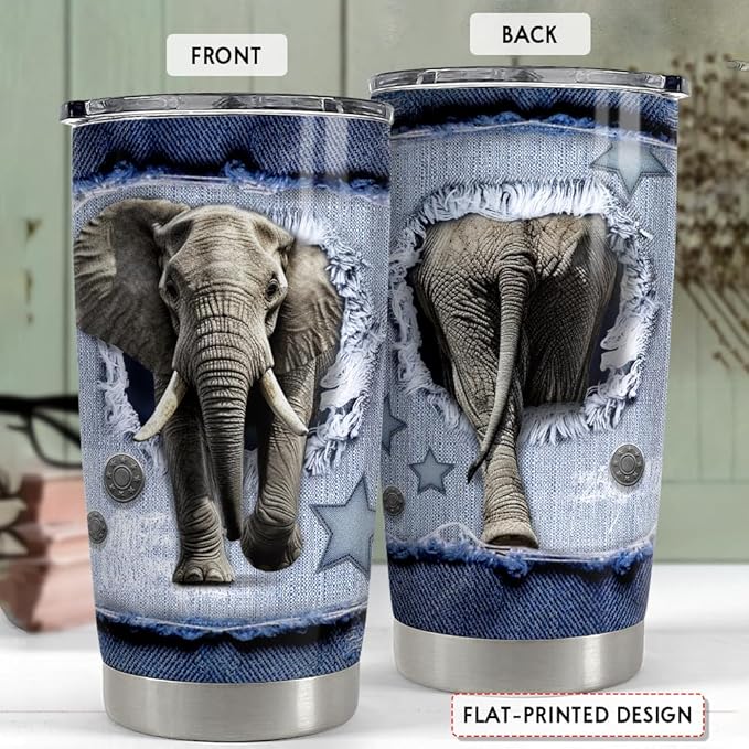 SANDJEST Elephant Tumbler 20oz Stainless Steel Insulated Tumblers Coffee Travel Mug Cup Jeans Drawing Style Elephants Gifts for Women Men Gift for Birthday Christmas - Bloomnest