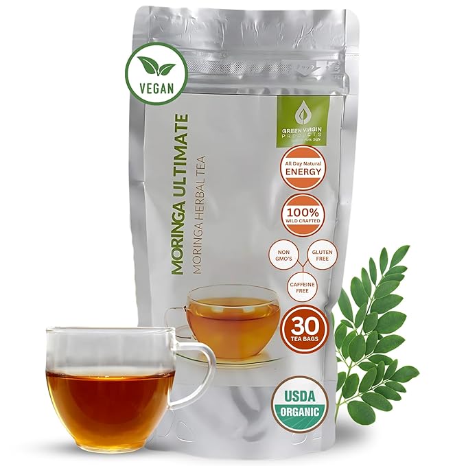Green Virgin Moringa Oleifera Tea Bags | 100% Pure, Wild-Crafted & Natural Herbal Tea in Oxidation-Free Pouch (30 Bags) - Bloomnest