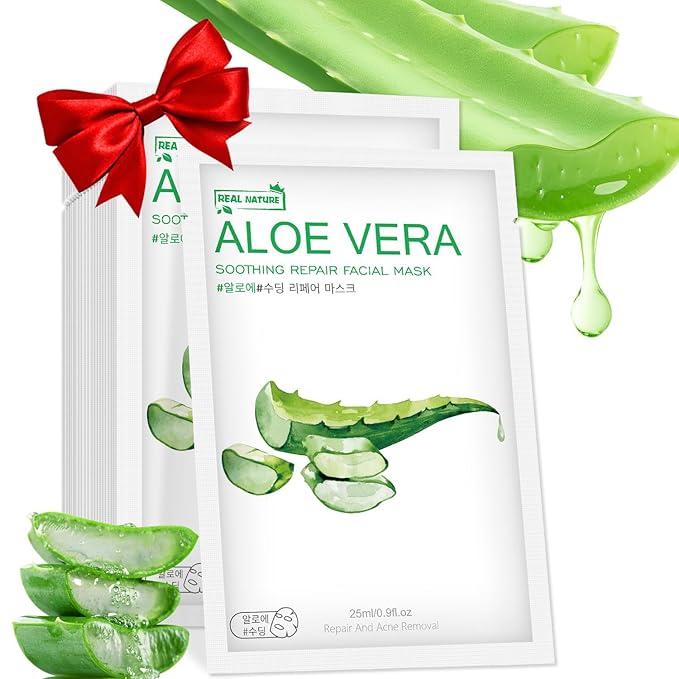 Aloe Vera Face Mask,Hydrating Face Masks Skincare For Dry, Oily,Sensitive Skin,Aloe Facial Skincare Sheet For Moisturizing, Soothing, Calming, Sun Care,Acne, Facial Masks for Women Skin Care 10-Pack - Bloomnest