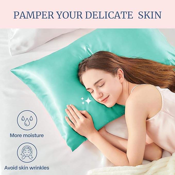 BEDELITE Satin Pillowcase for Hair and Skin, Super Soft and Cooling Similar to Silk Pillow Cases 2 Pack with Envelope Closure, Gift for Women Men(20"x26" Standard Size, Turquoise) - Bloomnest