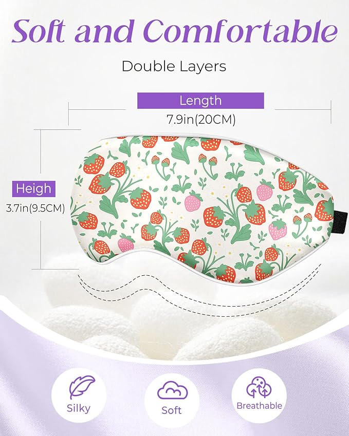 Kids Sleep Mask - Silk Eye Mask for Kids Cute Cartoon Cool Kawaii Soft Smooth Lightweight Boys Girls Teens Sleeping Mask with Adjustable Straps, Strawberry - Bloomnest