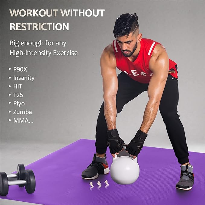 GXMMAT Large Exercise Mat 6'x4'/6'x5'/6'x6'(7mm), Thick Workout Mats for Home Gym Flooring, Extra Wide Non-Slip Durable Cardio Mat, Shoe Friendly, Perfect for Plyo, MMA, Jump Rope, Weights, Fitness - Bloomnest