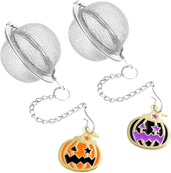 Halloween Stainless Steel Mesh Tea Infuser, 2.1 inch Tea Ball with Pumpkin Ornaments Tea Strainer Tea Diffuser Tea Steeper for Filtering Tea,Tea Infusers for Loose Tea (Halloween Pumpkin, 2PC) - Bloomnest
