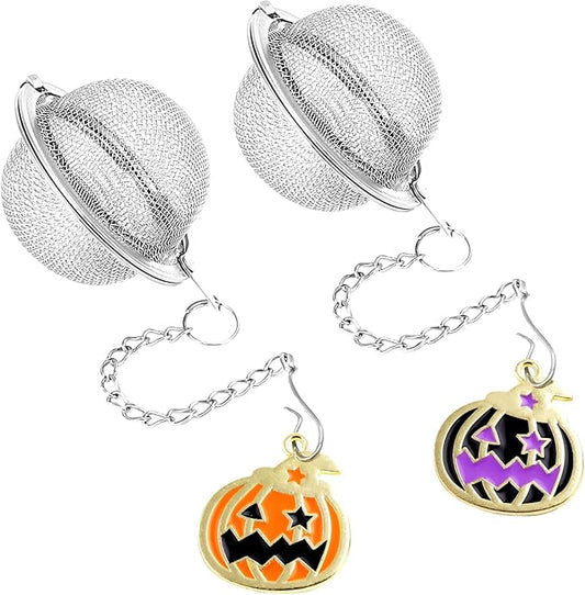 Halloween Stainless Steel Mesh Tea Infuser, 2.1 inch Tea Ball with Pumpkin Ornaments Tea Strainer Tea Diffuser Tea Steeper for Filtering Tea,Tea Infusers for Loose Tea (Halloween Pumpkin, 2PC) - Bloomnest