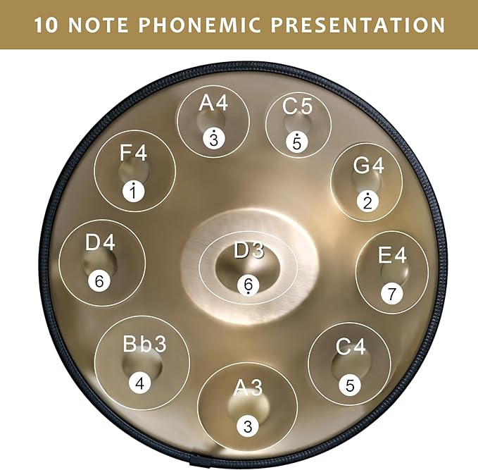 Handpan Drum 22 Inches D Minor Kurd, 432Hz 10 Notes Hand Drum Instrument, Premium Steel Drum, Handpan Instrument for Adults (Gold) - Bloomnest
