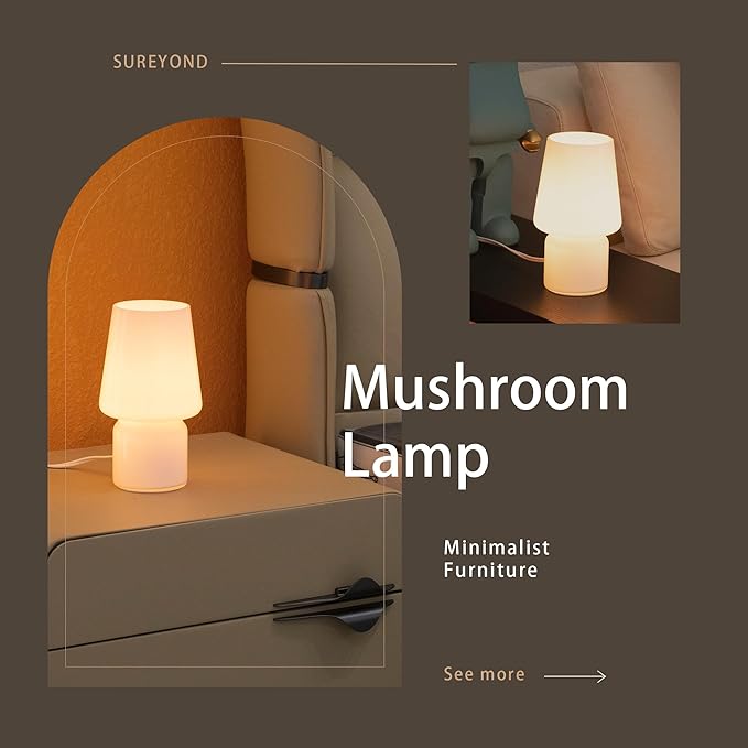 Mushroom Lamp,Mother's Day Gifts,Small Table Lamp,Cute Nightstand Kitchen Mini Lamp,Glass Table Lamp,Suitable for Bedrooms, Kitchens, Living Rooms, Bedside, Girl Gifts（White） - Bloomnest